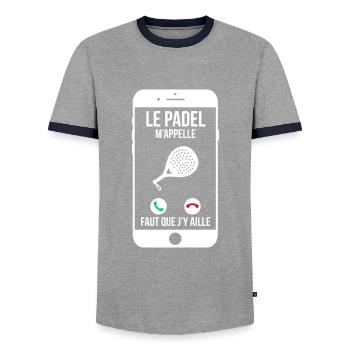 Le padel m'appelle - Faut que j'y aille - T-shirt contrasté Homme - gris/marine  - Devant - AI Model Female 172 light (172cm) & AI Model Male 178 light (178cm)