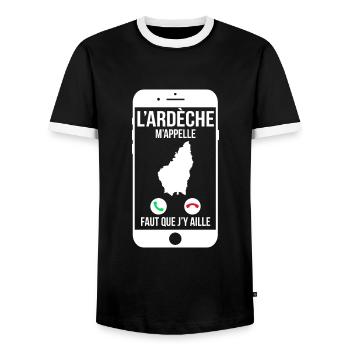 L'Ardèche m'appelle - Faut que j'y aille - T-shirt contrasté Homme - noir/blanc - Devant - AI Model Female 172 light (172cm) & AI Model Male 178 light (178cm)