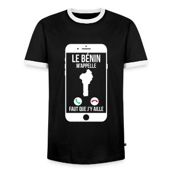 Le Bénin m'appelle - Faut que j'y aille - T-shirt contrasté Homme - noir/blanc - Devant - AI Model Female 172 light (172cm) & AI Model Male 178 light (178cm)