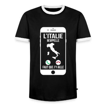 L'Italie m'appelle - Faut que j'y aille - T-shirt contrasté Homme - noir/blanc - Devant - AI Model Female 172 light (172cm) & AI Model Male 178 light (178cm)