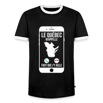 Le Québec m'appelle - Faut que j'y aille - T-shirt contrasté Homme - noir/blanc - Devant - AI Model Female 172 light (172cm) & AI Model Male 178 light (178cm)