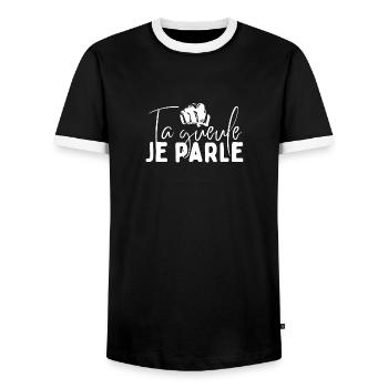 Ta gueule je parle - T-shirt contrasté Homme - noir/blanc - Devant - AI Model Female 172 light (172cm) & AI Model Male 178 light (178cm)
