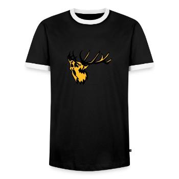 animal deer belling deer 0 - Men's Ringer Shirt - black/white - Front - AI Model Female 172 light (172cm) & AI Model Male 178 light (178cm)