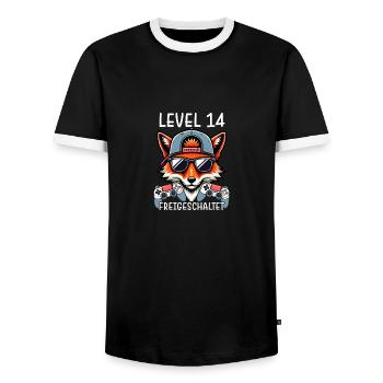 Level 14 Freigeschaltet Gamer Geburtstag Gaming - Männer Kontrast-T-Shirt - Schwarz/Weiß - Vorne - AI Model Female 172 light (172cm) & AI Model Male 178 light (178cm)