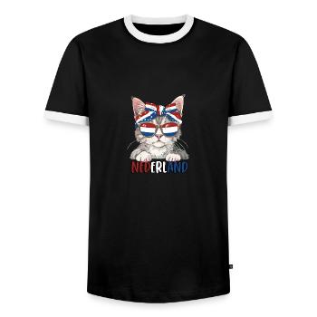 Niederlande Katze Fan Fußball Katzenliebhaber - Männer Kontrast-T-Shirt - Schwarz/Weiß - Vorne - AI Model Female 172 light (172cm) & AI Model Male 178 light (178cm)