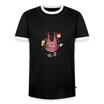 Kölner Dom Karneval Clown mit Bier - Männer Kontrast-T-Shirt - Schwarz/Weiß - Vorne - AI Model Female 172 light (172cm) & AI Model Male 178 light (178cm)