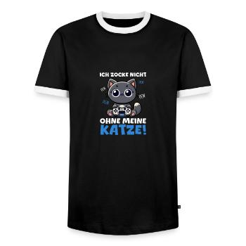 Ich Zocke Nicht Ohne Meine Katze Gaming - Männer Kontrast-T-Shirt - Schwarz/Weiß - Vorne - AI Model Female 172 light (172cm) & AI Model Male 178 light (178cm)