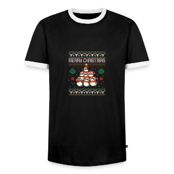 Vogel Weihnachten Rotkehlchen - Männer Kontrast-T-Shirt - Schwarz/Weiß - Vorne - AI Model Female 172 light (172cm) & AI Model Male 178 light (178cm)