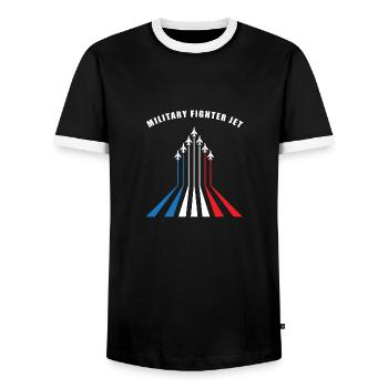 Fighter plane - military fighter jet - Men's Ringer Shirt - black/white - Front - AI Model Female 172 light (172cm) & AI Model Male 178 light (178cm)