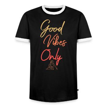 Only Good Vibes Yoga Workout shirts with Asana Pose - Men's Ringer Shirt - black/white - Front - AI Model Female 172 light (172cm) & AI Model Male 178 light (178cm)