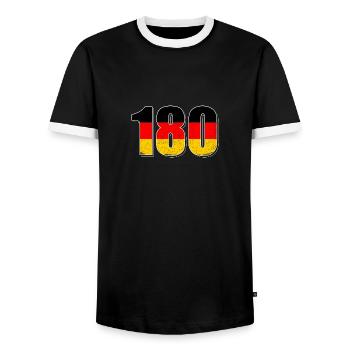 180 One Hundred and Eighty Darts German Flag - Men's Ringer Shirt - black/white - Front - AI Model Female 172 light (172cm) & AI Model Male 178 light (178cm)