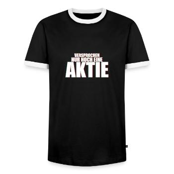 Versprochen nur noch eine Aktie Börse Geschenkidee - Männer Kontrast-T-Shirt - Schwarz/Weiß - Vorne - AI Model Female 172 light (172cm) & AI Model Male 178 light (178cm)