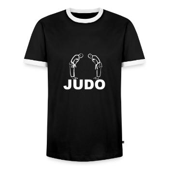Judo - Men's Ringer Shirt - black/white - Front - AI Model Female 172 light (172cm) & AI Model Male 178 light (178cm)