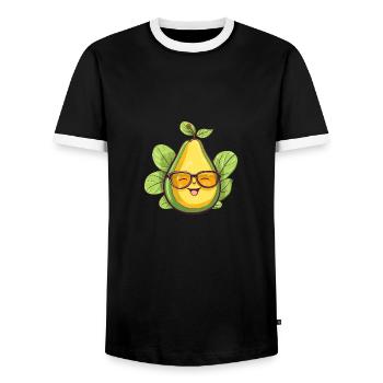 Poire Kawaii avec lunettes Nerd: Fruity Geek - T-shirt contrasté Homme - noir/blanc - Devant - AI Model Female 172 light (172cm) & AI Model Male 178 light (178cm)