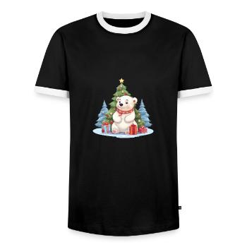 Christmas polar bear: Magical Christmas tree moment - Men's Ringer Shirt - black/white - Front - AI Model Female 172 light (172cm) & AI Model Male 178 light (178cm)