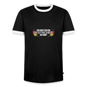 Ich Bin Stolzer Deutscher Na Und? - Männer Kontrast-T-Shirt - Schwarz/Weiß - Vorne - AI Model Female 172 light (172cm) & AI Model Male 178 light (178cm)