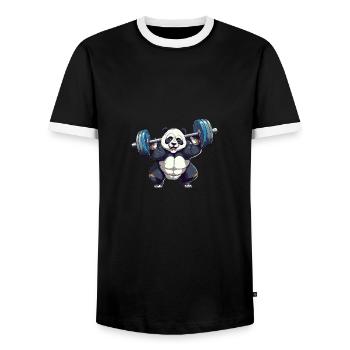 Panda Dumbbell Workout – Powerful Fitness Design - Men's Ringer Shirt - black/white - Front - AI Model Female 172 light (172cm) & AI Model Male 178 light (178cm)