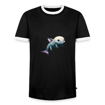 Mignon Kawaii Axolotl - T-shirt contrasté Homme - noir/blanc - Devant - AI Model Female 172 light (172cm) & AI Model Male 178 light (178cm)