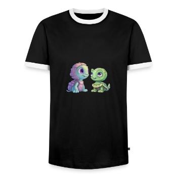 Green Alien Turtle Fusion - Men's Ringer Shirt - black/white - Front - AI Model Female 172 light (172cm) & AI Model Male 178 light (178cm)