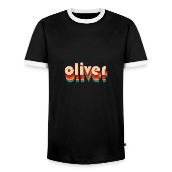 Retro Oliver Name - Men's Ringer Shirt - black/white - Front - AI Model Female 172 light (172cm) & AI Model Male 178 light (178cm)