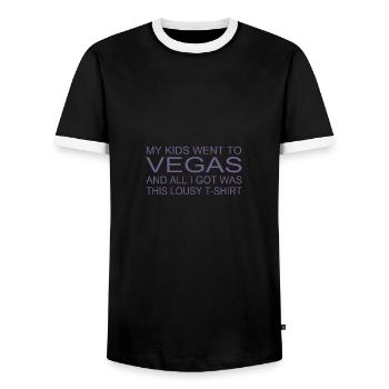 Souvenir Shirt - "My Kids Were in Vegas" - Men's Ringer Shirt - black/white - Front - AI Model Female 172 light (172cm) & AI Model Male 178 light (178cm)