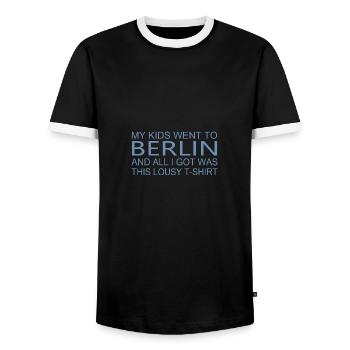 My children were in Berlin and everything I knew - Men's Ringer Shirt - black/white - Front - AI Model Female 172 light (172cm) & AI Model Male 178 light (178cm)