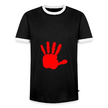 Main rouge - main de sang - BLOODY HAND - T-shirt contrasté Homme - noir/blanc - Devant - AI Model Female 172 light (172cm) & AI Model Male 178 light (178cm)