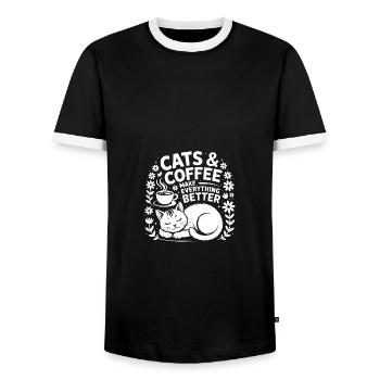 Katze und Kaffee ist alles was ich brauche - Männer Kontrast-T-Shirt - Schwarz/Weiß - Vorne - AI Model Female 172 light (172cm) & AI Model Male 178 light (178cm)