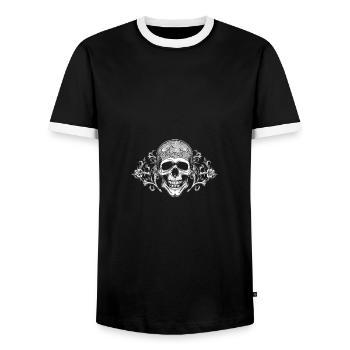 Dekorativer Schädel mit Ornamenten - Männer Kontrast-T-Shirt - Schwarz/Weiß - Vorne - AI Model Female 172 light (172cm) & AI Model Male 178 light (178cm)
