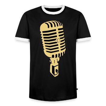 microphone - Men's Ringer Shirt - black/white - Front - AI Model Female 172 light (172cm) & AI Model Male 178 light (178cm)