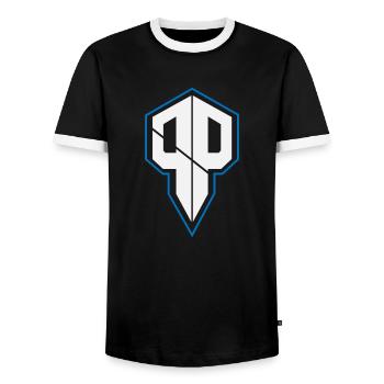 Pureness.one ESPORT LOGO - Männer Kontrast-T-Shirt - Schwarz/Weiß - Vorne - AI Model Female 172 light (172cm) & AI Model Male 178 light (178cm)