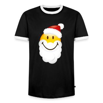 Smiley Glossy Santa - Men's Ringer Shirt - black/white - Front - AI Model Female 172 light (172cm) & AI Model Male 178 light (178cm)