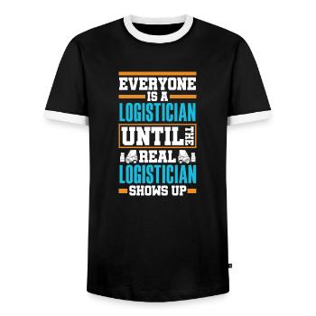 Logistics Logistician Until Real Logistician - Men's Ringer Shirt - black/white - Front - AI Model Female 172 light (172cm) & AI Model Male 178 light (178cm)