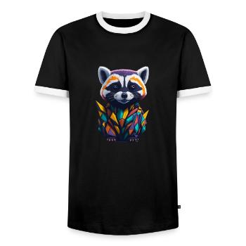 Racoon 2 - Men's Ringer Shirt - black/white - Front - AI Model Female 172 light (172cm) & AI Model Male 178 light (178cm)