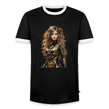 Anime - Men's Ringer Shirt - black/white - Front - AI Model Female 172 light (172cm) & AI Model Male 178 light (178cm)