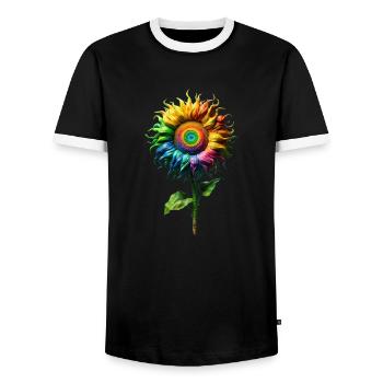 Rainbowcore Sunflower | Vincent van Gogh Style - Männer Kontrast-T-Shirt - Schwarz/Weiß - Vorne - AI Model Female 172 light (172cm) & AI Model Male 178 light (178cm)