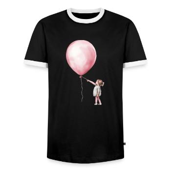 Fille avec cadeau de ballon - T-shirt contrasté Homme - noir/blanc - Devant - AI Model Female 172 light (172cm) & AI Model Male 178 light (178cm)