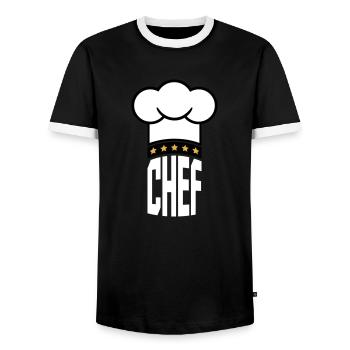 5 Star Chef's Hat Le Chef Kitchen Master - Men's Ringer Shirt - black/white - Front - AI Model Female 172 light (172cm) & AI Model Male 178 light (178cm)