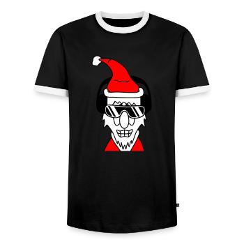 Party Santa Claus Cool Christmas Winter Music - Men's Ringer Shirt - black/white - Front - AI Model Female 172 light (172cm) & AI Model Male 178 light (178cm)