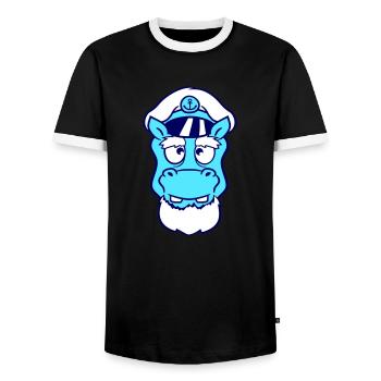Nilpferd Kapitän Gesicht Lustig Süß Cartoon Comic - Männer Kontrast-T-Shirt - Schwarz/Weiß - Vorne - AI Model Female 172 light (172cm) & AI Model Male 178 light (178cm)