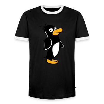 Penguin looks funny cautiously to the side - Men's Ringer Shirt - black/white - Front - AI Model Female 172 light (172cm) & AI Model Male 178 light (178cm)