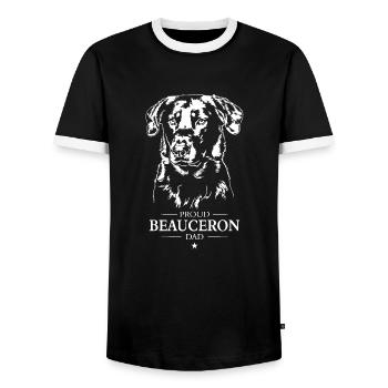 Beauceron Dad Dog Berger de Beauce Dogs Wilsigns - Men's Ringer Shirt - black/white - Front - AI Model Female 172 light (172cm) & AI Model Male 178 light (178cm)