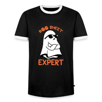 Halloween Humor Funny Ghost Boo Sheet Expert - Men's Ringer Shirt - black/white - Front - AI Model Female 172 light (172cm) & AI Model Male 178 light (178cm)