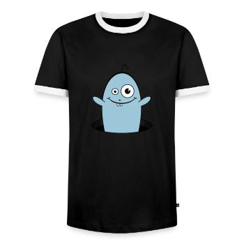 WILLY the friendly worm 1 - Men's Ringer Shirt - black/white - Front - AI Model Female 172 light (172cm) & AI Model Male 178 light (178cm)