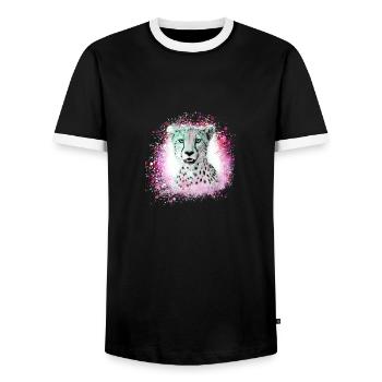 léopard, chat, chat sauvage, graffiti, peinture, rose - T-shirt contrasté Homme - noir/blanc - Devant - AI Model Female 172 light (172cm) & AI Model Male 178 light (178cm)