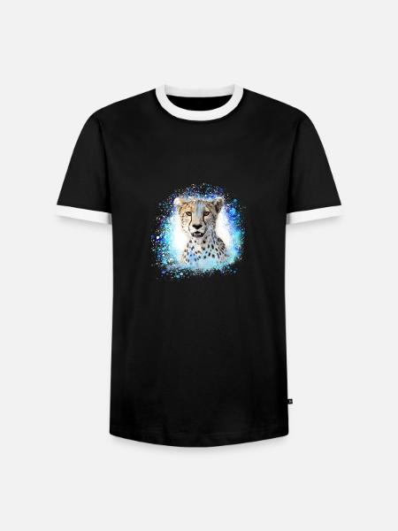 leopard, cat, wildcat, graffiti, painting,blue - Men's Ringer Shirt - black/white