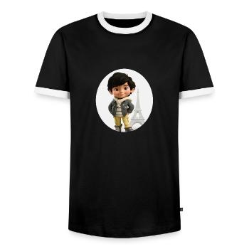EIFFELTURM - Lächelnder Junge - Tourist - Männer Kontrast-T-Shirt - Schwarz/Weiß - Vorne - AI Model Female 172 light (172cm) & AI Model Male 178 light (178cm)