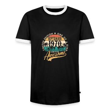 September 1970 50th birthday Fiftieth gift - Men's Ringer Shirt - black/white - Front - AI Model Female 172 light (172cm) & AI Model Male 178 light (178cm)