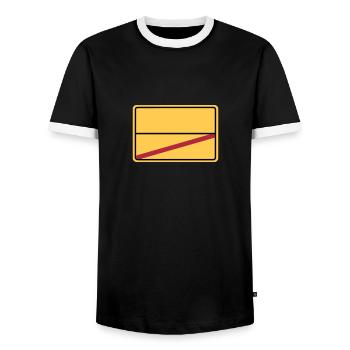 Ortsschild end - blank - Men's Ringer Shirt - black/white - Front - AI Model Female 172 light (172cm) & AI Model Male 178 light (178cm)