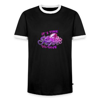 Octopus Diving Diver - Men's Ringer Shirt - black/white - Front - AI Model Female 172 light (172cm) & AI Model Male 178 light (178cm)